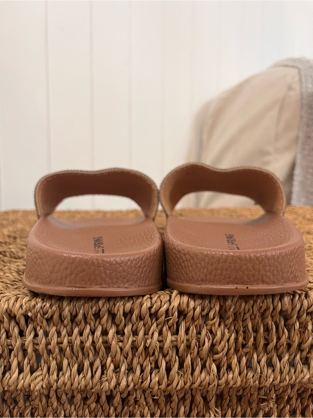Call It Spring Rose Gold Rhinestone Slide Sandals - Picture 3 of 10
